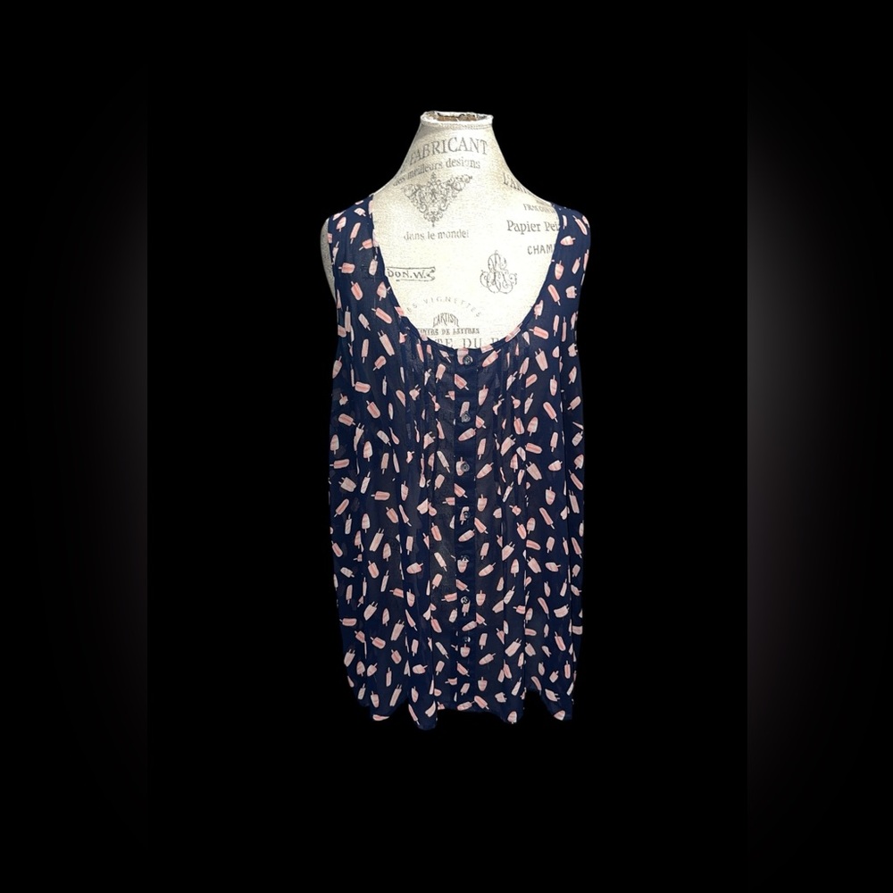 Navy and Pink Patterned Ice Cream Tank